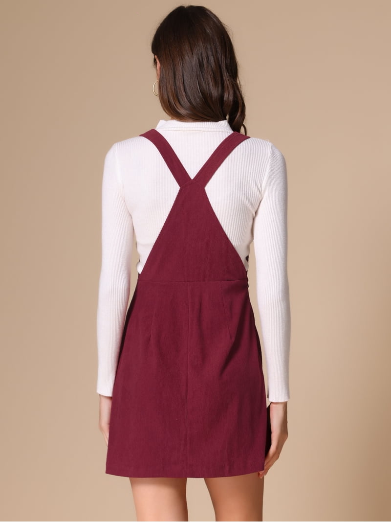 Daring Diva Women's Adjustable Strap Pinafore Bib Corduroy Overalls Dress M Wine Red, Size: Medium
