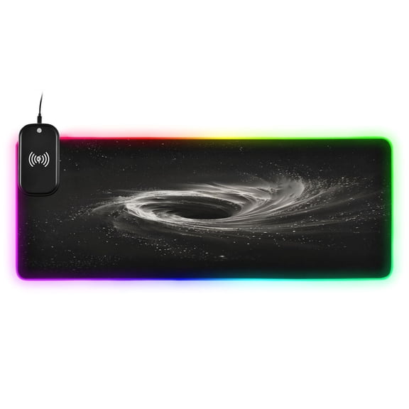 Wireless Charging Mouse Pad Large RGB Gaming Desk Mat 13 Light Modes Mousepad 31.5x11.8 Black Hole