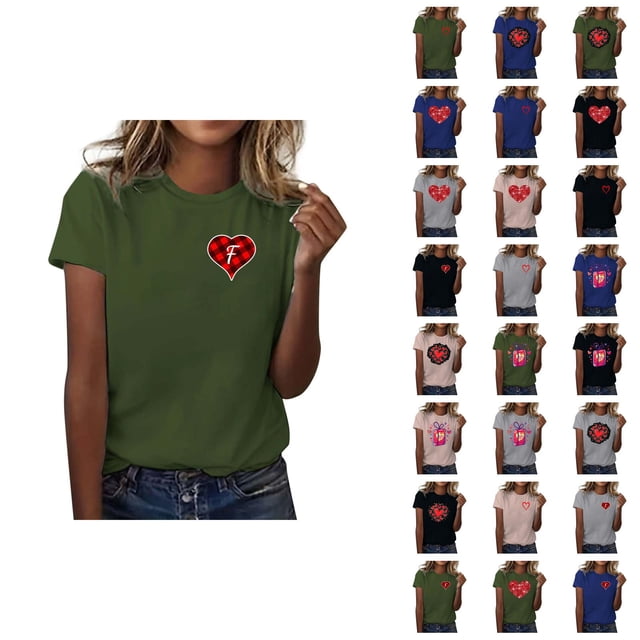 T-shirts de la Saint-Valentin pour Femmes 2026 Mode Manches Courtes Col Rond Cœur Graphique