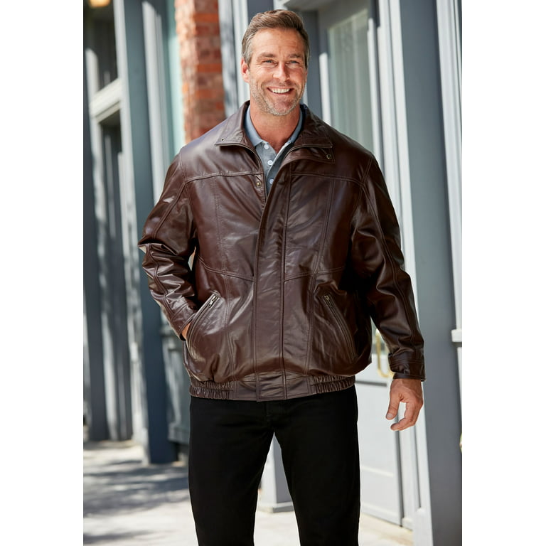 KingSize Men's Big & Tall Leather Bomber Jacket, Size: Tall - Large, Brown