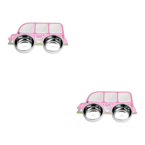 Bearachild Vajilla de acero inoxidable para niños, cuchara, tenedor, cuchara de alimentación de coche de dibujos animados, de cubiertos, camión Rosa Camión/Cuenco/extraíble 2Conjunto