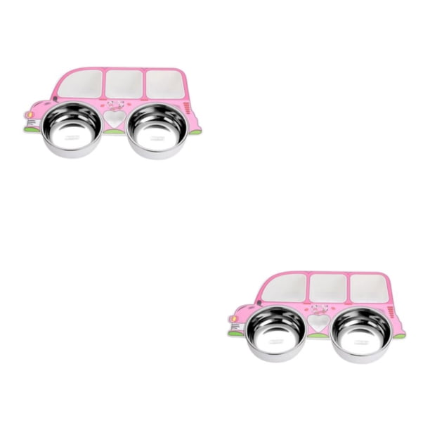 Injueey Juego de vajilla para niños de acero inoxidable Cuchara Tenedor Diseño de compartimiento en forma de dibujos animados Cuenco Rosa Camión/Cuenco/extraíble 2Conjunto