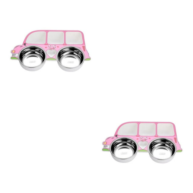 Bearachild Vajilla de acero inoxidable para niños, cuchara, tenedor, cuchara de alimentación de coche de dibujos animados, de cubiertos, camión Rosa Camión/Cuenco/extraíble 2Conjunto