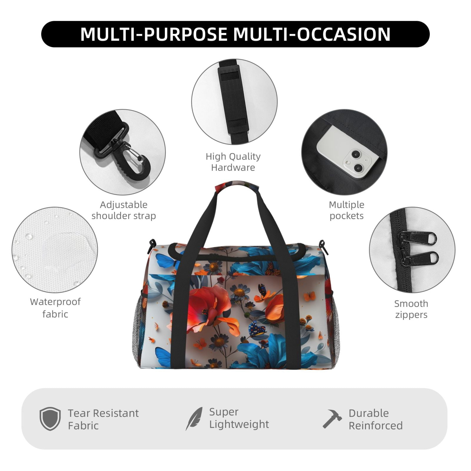 Fuzoiu 3D Butterfly Print Travel Duffle Bag,Carry On Tote Bags,Duffel Bag,Sport Gym Bag, Hospital Bag for Labor and Delivery, Overnight Bag,Luggage Bag