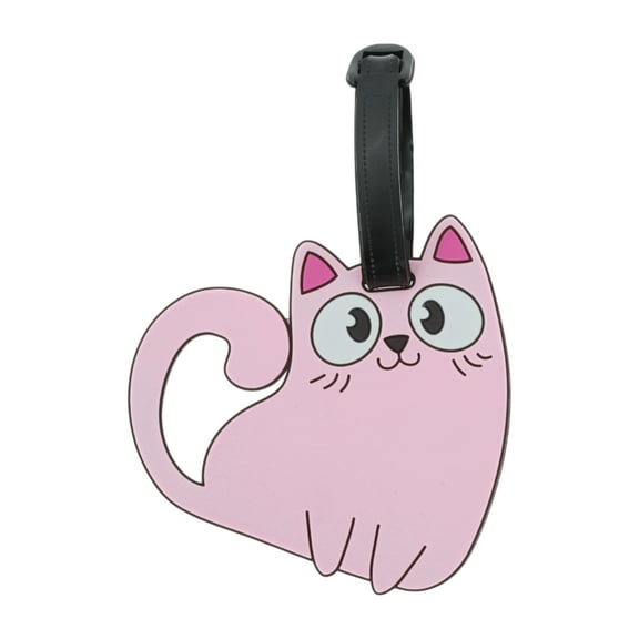 Unique Bargains 1 Pc Cat Pattern Luggage Tag for Travelling Light Pink