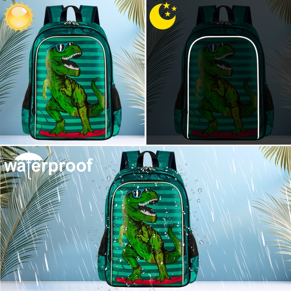 3PCS Dinosaur Backpack for Boys, 16" little Kid Dinosaur Preschool School Bookbag and Lunch Box