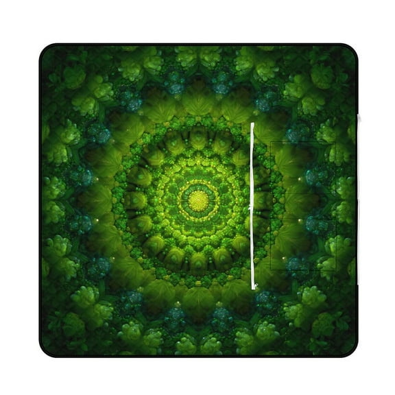 Green Fractal Mandala Nature Art Design Outdoor Picnic Blanket, Foldable Waterproof Beach Mat, Portable Beach Blanket for Beach Camping, Hiking, Family Concerts