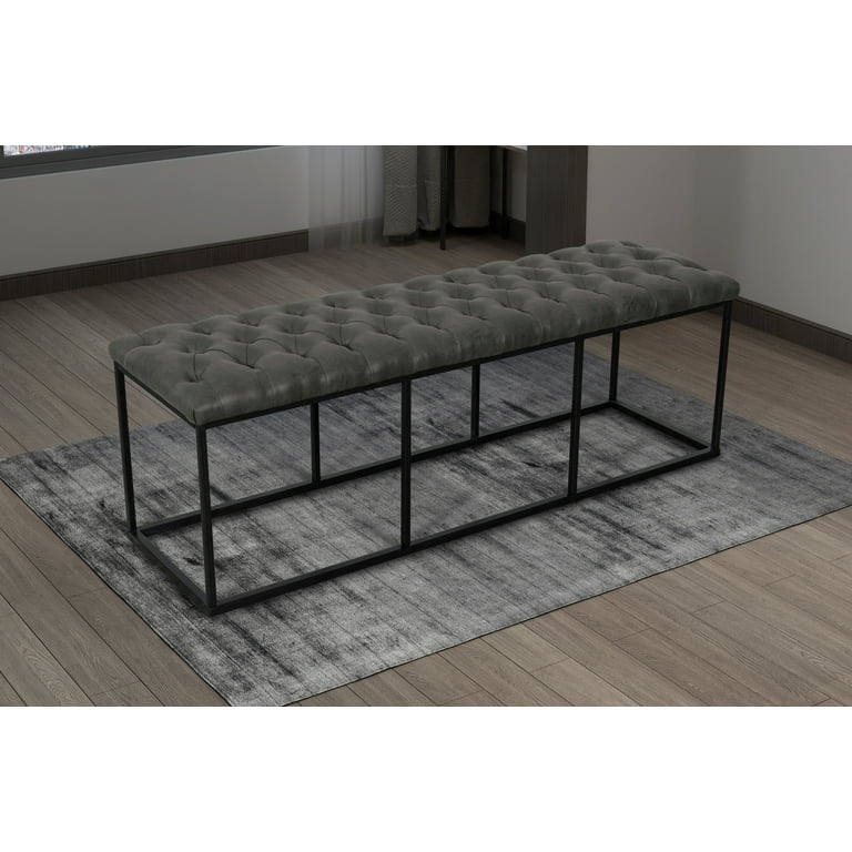 HomePop Draper Modern Faux Leather Large Ottoman with Button