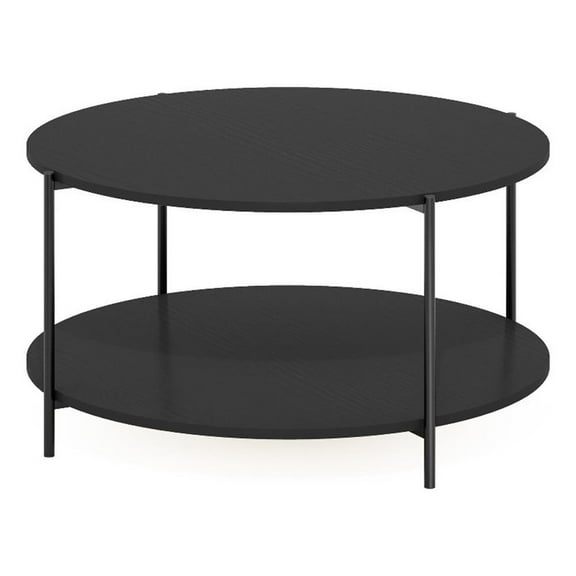 Pemberly Row 2-Tier Modern Round Coffee Table Table with Sturdy Americano/Black