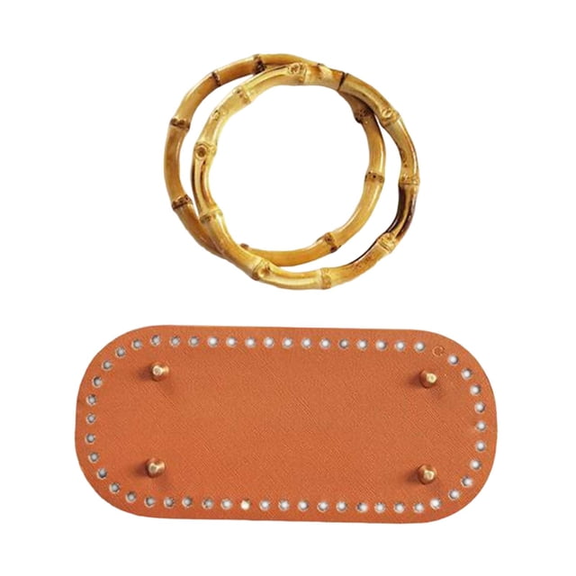Parte Inferior de Bolso de Ganchillo DIY con Asas de Bambú Base de Cuero PU con Marrón Zulema parte inferior del bolso de ganchillo