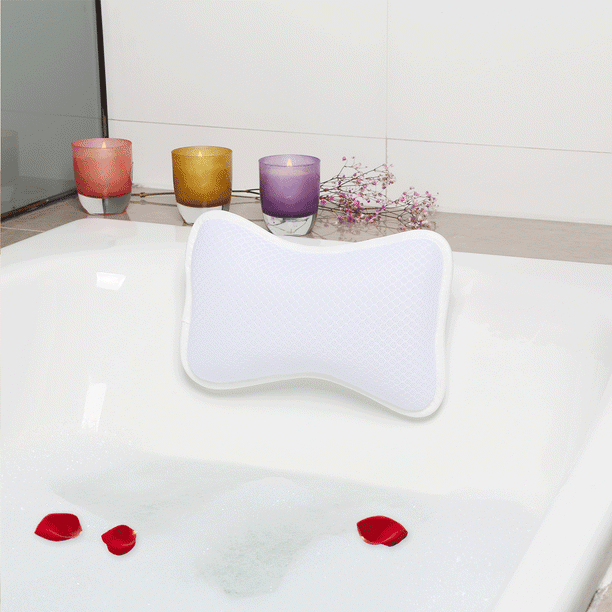 NonSlip Bath Pillow with Suction Cups, Supports Neck and Shoulders for