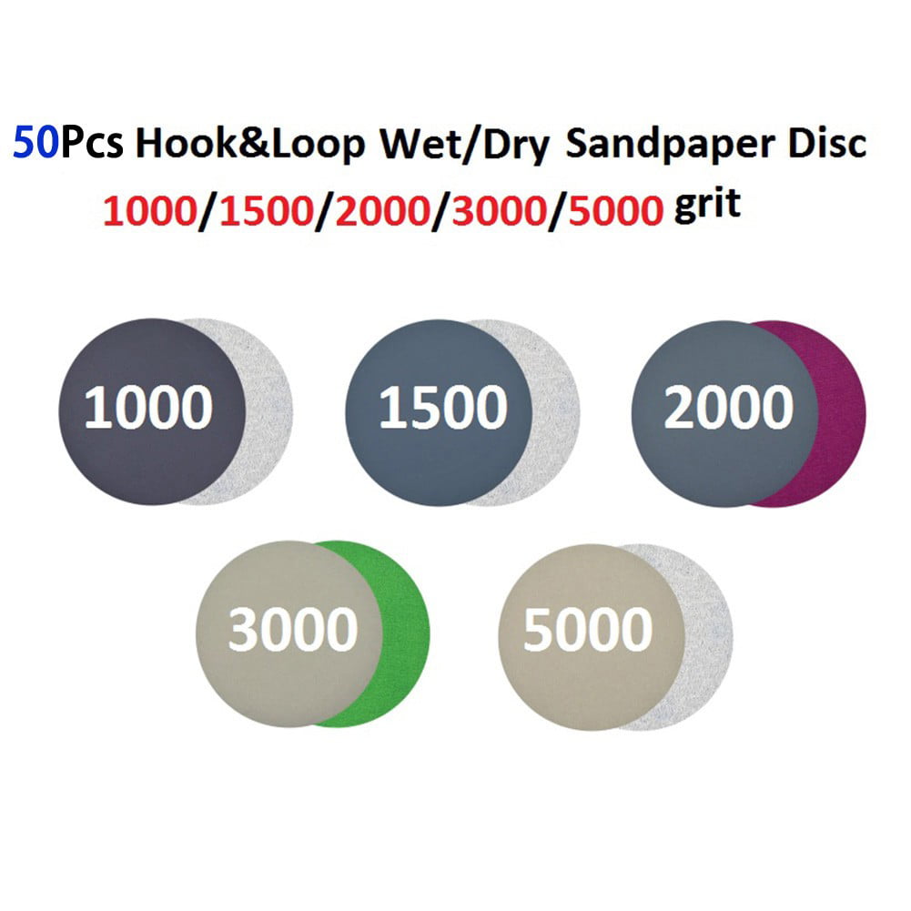 50 Pcs Sanding Discs Pads 1000-5000Grit Orbital Sander Hook Loop Sand Paper Pack