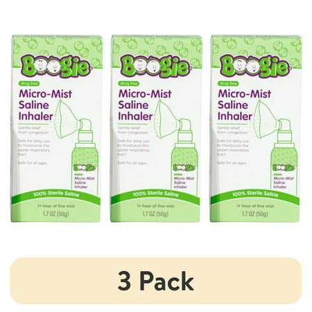 (3 pack) Boogie Sterile and Drug-Free Micro-Mist Saline Inhaler for Congestion Relief, Safe for All Ages, 1.7 oz