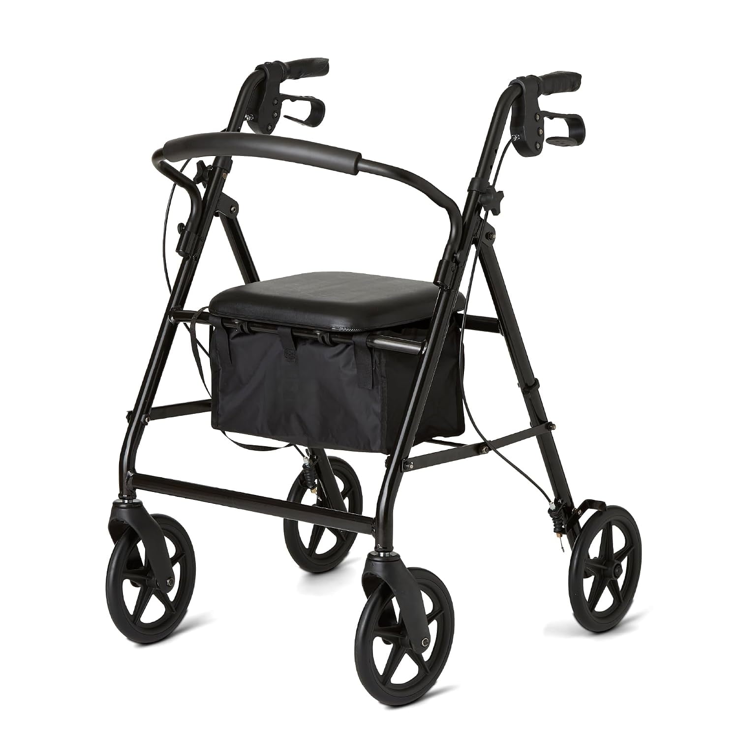 Aluminum Rollator Walker, 300 lb. Weight Capacity, 8” Wheels, Adjustable Height Handle, Padded Seat & Backrest, Rolling Walker for Seniors and Mobility Impaired