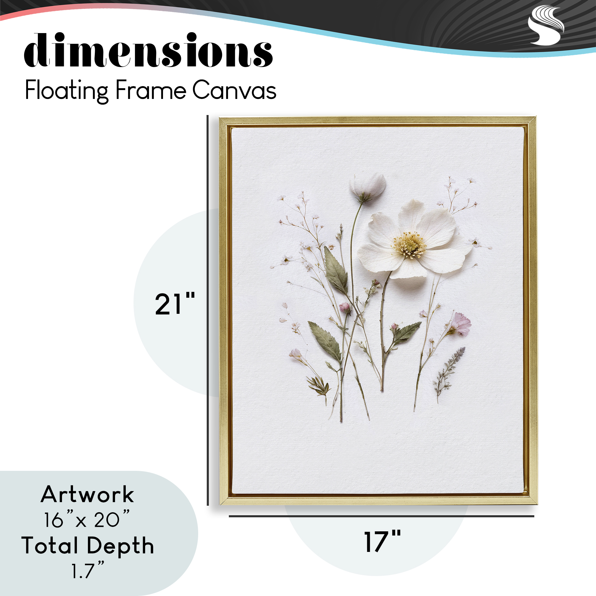 Delicate Pressed Flower Sprigs Gold Framed Floater Canvas Wall Art, design by Lettered and Lined