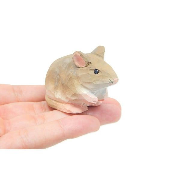 Mouse - Wood Figurine Field House Rat Pet Mice Miniature Handmade Critter Rodent Art Carved Small Animals Collectible