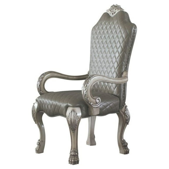 ACME Dresden Faux Leather Upholstered Arm Chair in Vintage Bone White Set of 2