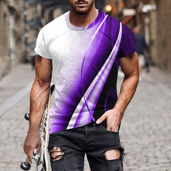 Ceisia Men's Big & Tall Abstract Geometric Print T Shirt Short Sleeve Crew Neck Casual Regular Fit Novelty Streetwear Top Purple XXXL Gifts for Father