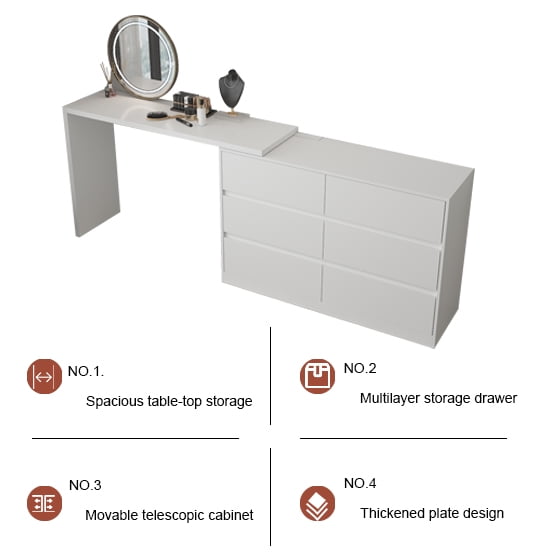 KULAGAGA 6 Drawer Dresser with Rotatable Tabletop, Modern Chest of Drawers with Extendable Desk (No More Than 98" W), Drawer Organizer for Bedroom Home Office, White Dresser