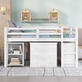 thumbnail image 2 of Full Size Loft Bed with Rolling Portable Desk for Kids and Teens, Low Stairway Bed Frame with Storage Cabinet and Shelves, Multifunctional Bed with Full-Length Guardrail for Bedroom, White, 2 of 7