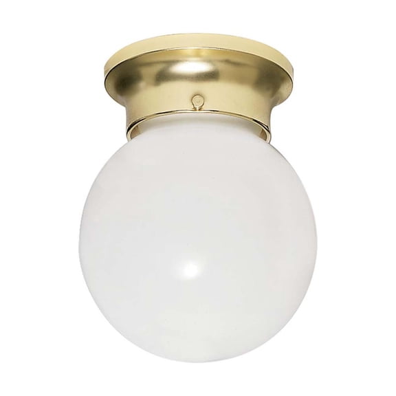1-Light 6-in Ceiling Fixture White Ball in Polished Brass Finish