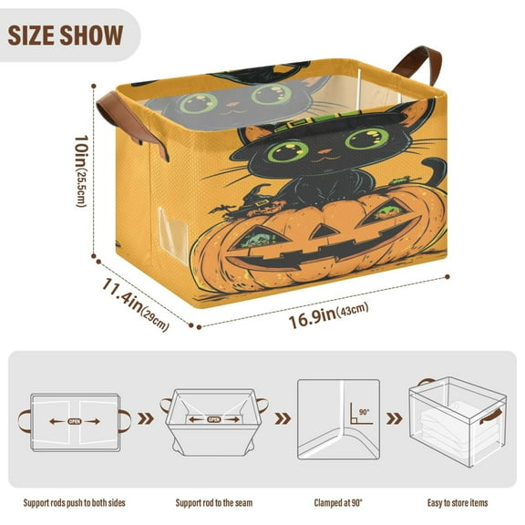 BZSMCE Collapsible Fabric Cube Storage Bins Dark Cat Design Pattern Storage Box