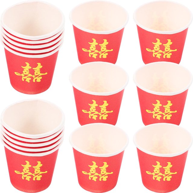 LEEYNEER Tasses à Thé Jetables Rouges pour Mariage Fête et Usage Domestique Matériau en Papier Léger 50 Pcs Petite Taille
