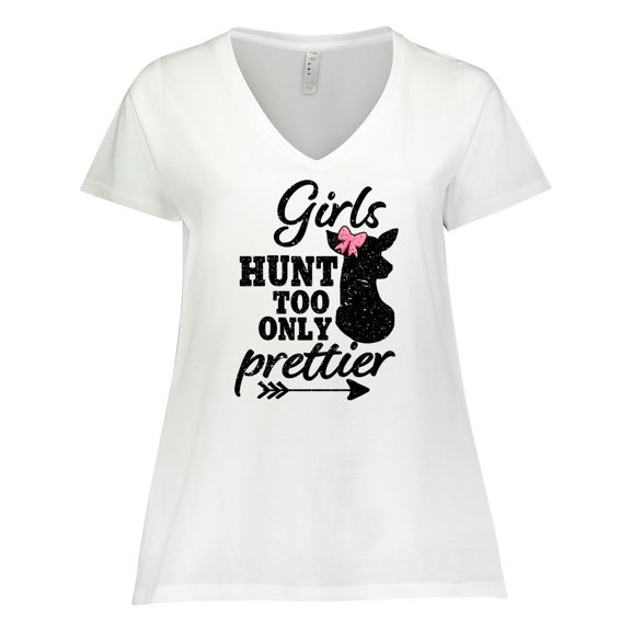 Inktastic Hunting Girls Hunt Too Only Prettier with Doe and Arrow Women's Plus Size V-Neck T-Shirt