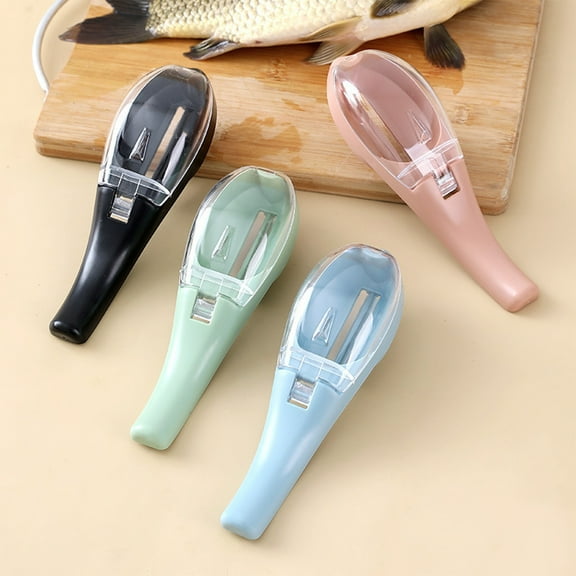 Fish Scale Scraper with Cover Plastic Fish Descaler Kitchen Tool 7.48x2.16 Inch for Kitchen/Dining(Black),Hulucky