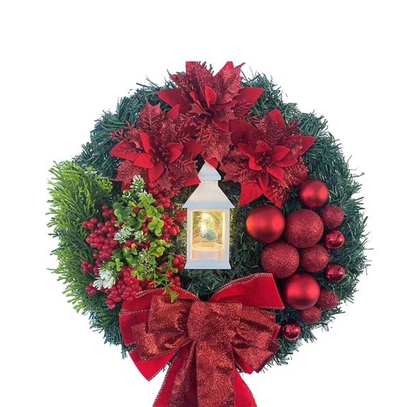 Christmas Decorations Christmas Oil Lights Christmas Red Flowers Christmas Wreath Door Hanging - D