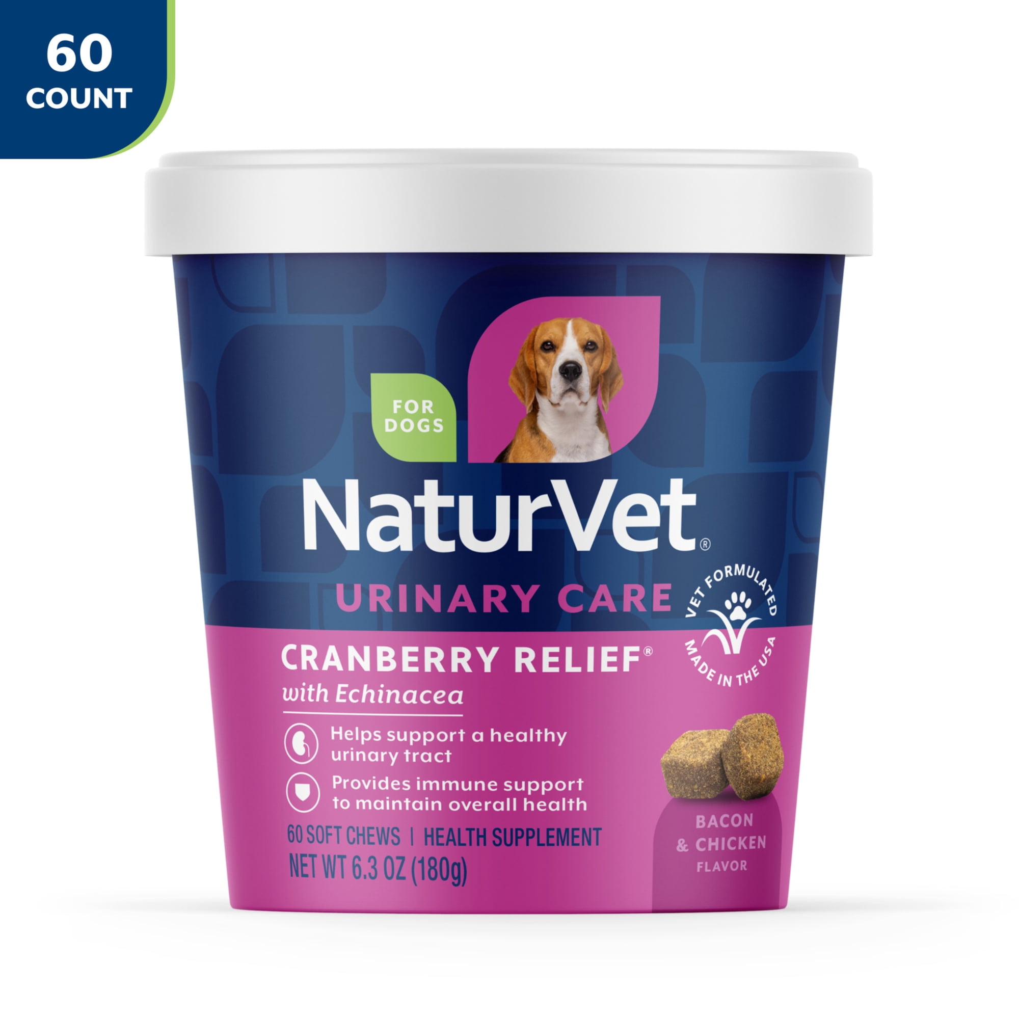 NaturVet Cranberry Relief Urinary Care Supplements for Dogs, Bacon & Chicken Flavor, 60 Count