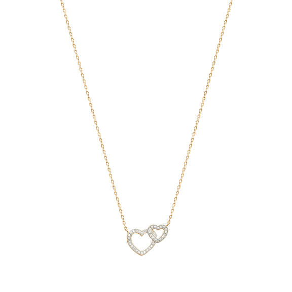 Mystigrey Milena Two Small Hearts 18K Gold Plated Necklace with Cubic Zirconia for Women