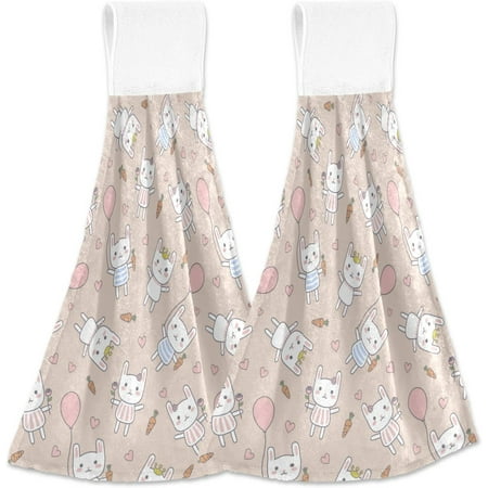 

SKYSONIC Hanging Kitchen Towel 12 x 17 Inch Rabbit Towel Set 2 Pieces of Dry Towels for Kitchen Bathroom Laundry Room Table