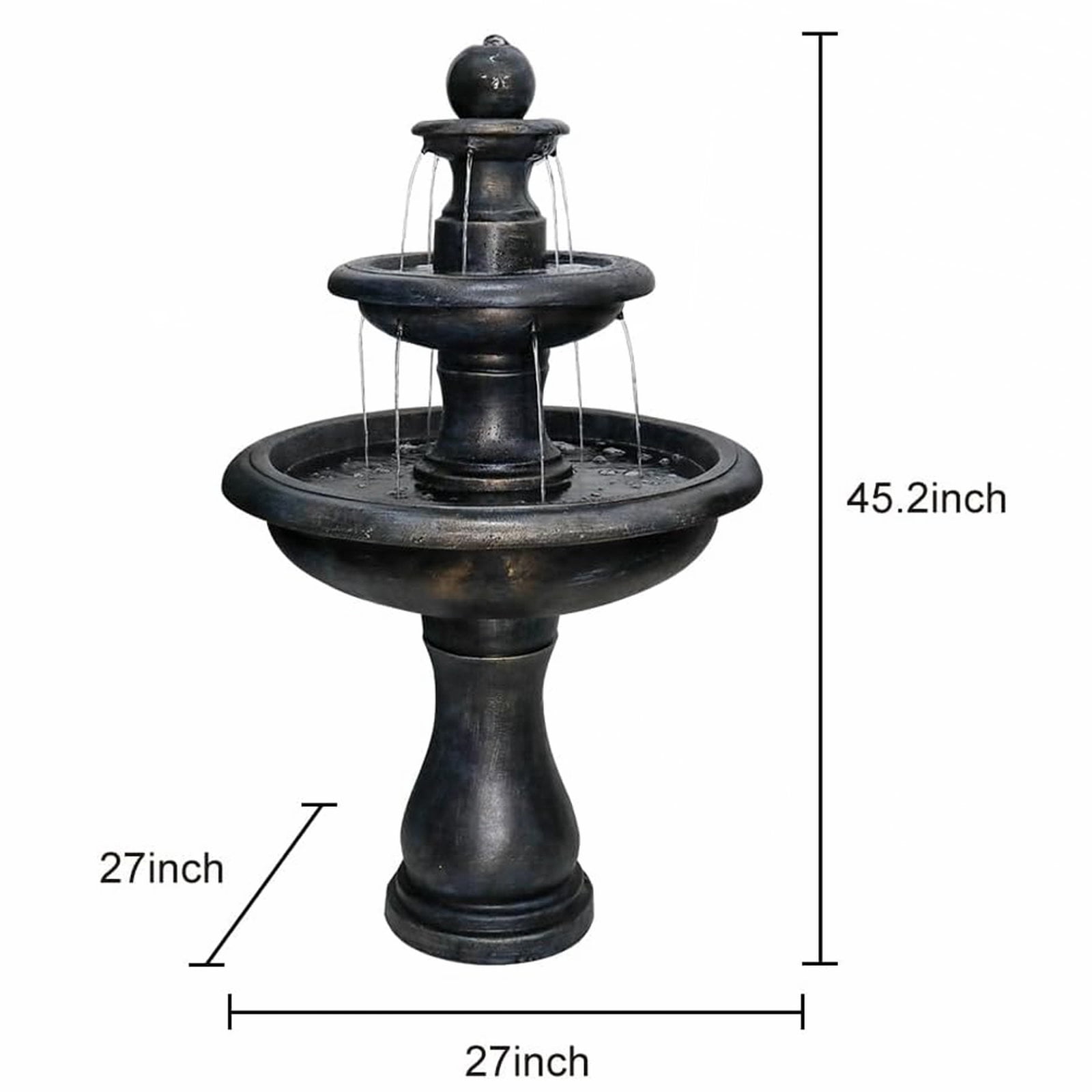 Hamiedun 3-tiers Outdoor Water Fountain Garden Patio Decor Bird Bath Waterfall With Water Pump