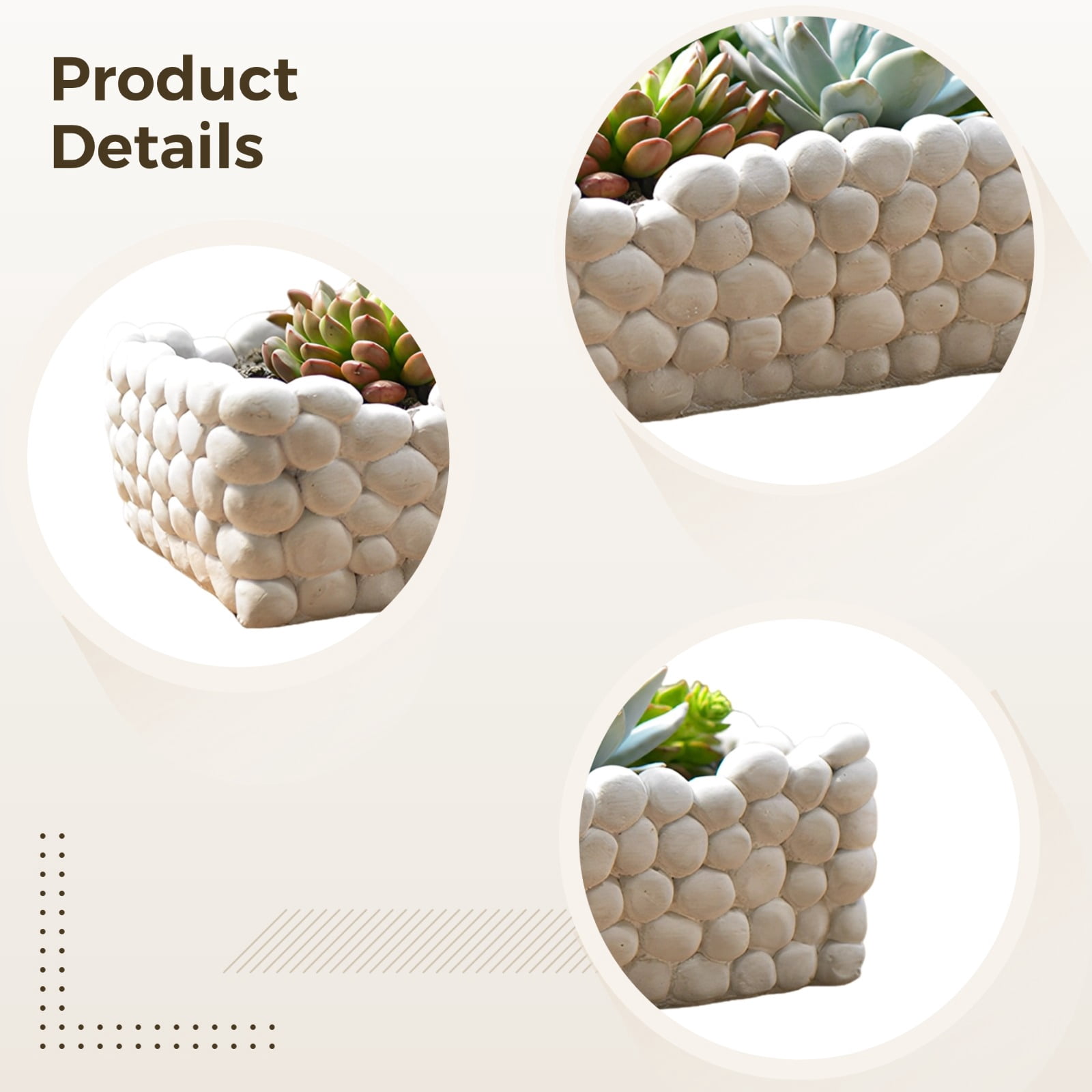 Stone Tabletop Succulent Planter, Cement Plant Pot Indoor, Farmhouse Decorative Succulent Flower Pot, Rectangular Beautiful Modern Plant Tabletop Display