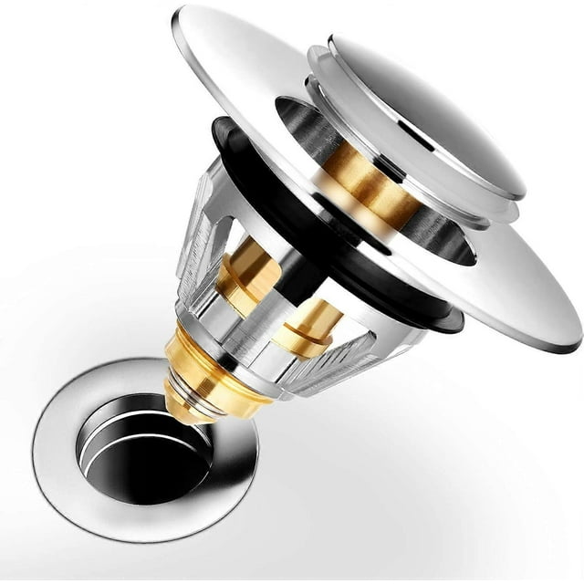 Universal Pop-Up Sink Drain, Anti-Blocked Drain Filter, Stainless Steel and Pure Copper Bath Drain, for Holes from 1.33 to 1.49