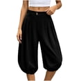 thumbnail image 5 of Cagogo Women Harem High Waisted Shorts with Pockets Casual Loose Capri Summer Beach Lounge Trousers Yoga Work Trousers, Black 2XL, 5 of 9