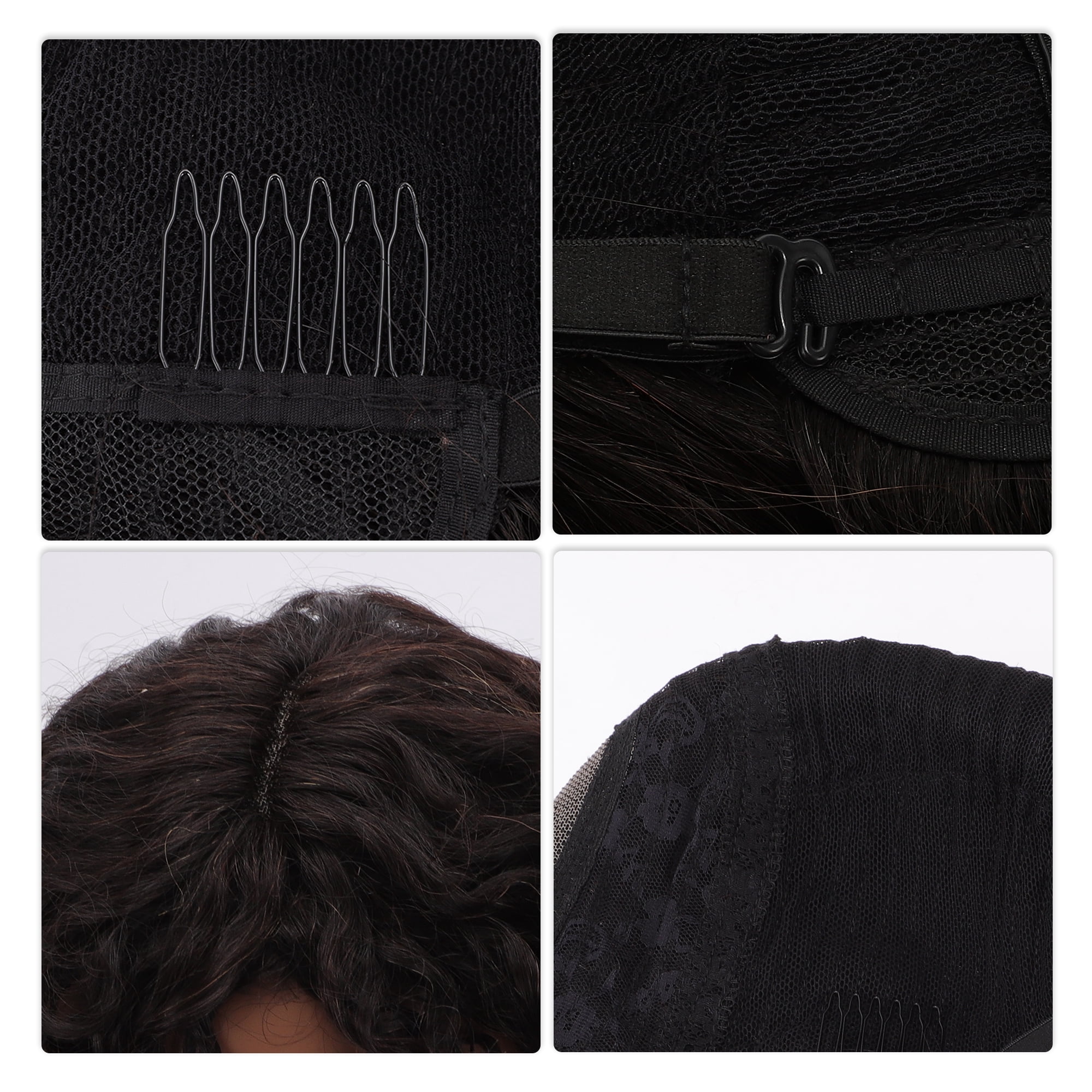 Unique Bargains 1 Pc Bangs Medium Wave Curly Hair Hair Wig Real Human Hair 12in 2x4in 150 Human Wig Black for Women