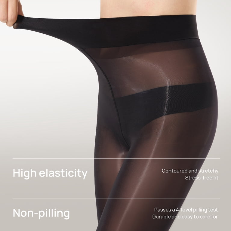 Manzi 2 Pairs Silky High Waist Pantyhose, 15D Slimming Tights with
