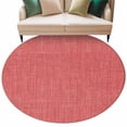 thumbnail image 2 of Round Area Rug 7 Ft, Vintage Coral Red Washable Non-Slip Circle Carpet for Living Room/Bedroom, Farmhouse Retro Solid Color Linen Texture Low-Profile Large Runner Mat Collection Rugs for Indoor, 2 of 7