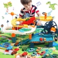 thumbnail image 3 of JoyStone Dinosaur Race Track Playset with Map, 4 Pull Back Dino Cars, Garage Parking Adventure Toy with Lights & Sounds, Educational Gift for Kids Ages 3-8, 3 of 12