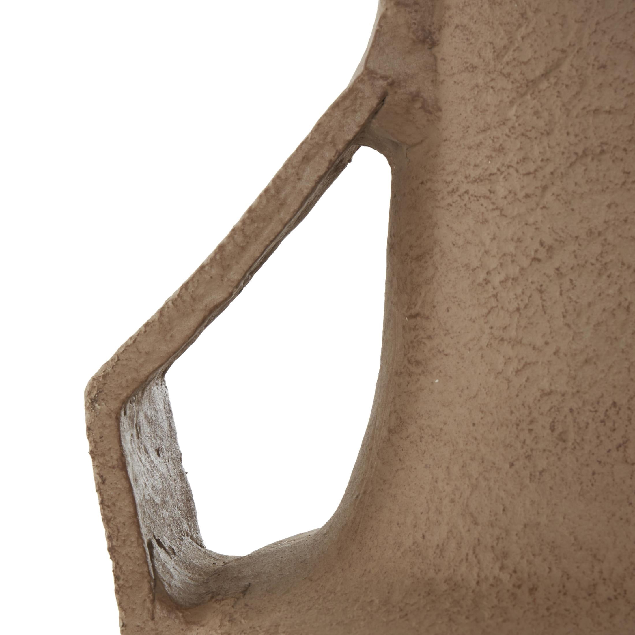 DecMode 19" Abstract Distressed Textured Brown Paper Mache Vase with Triangular Handle