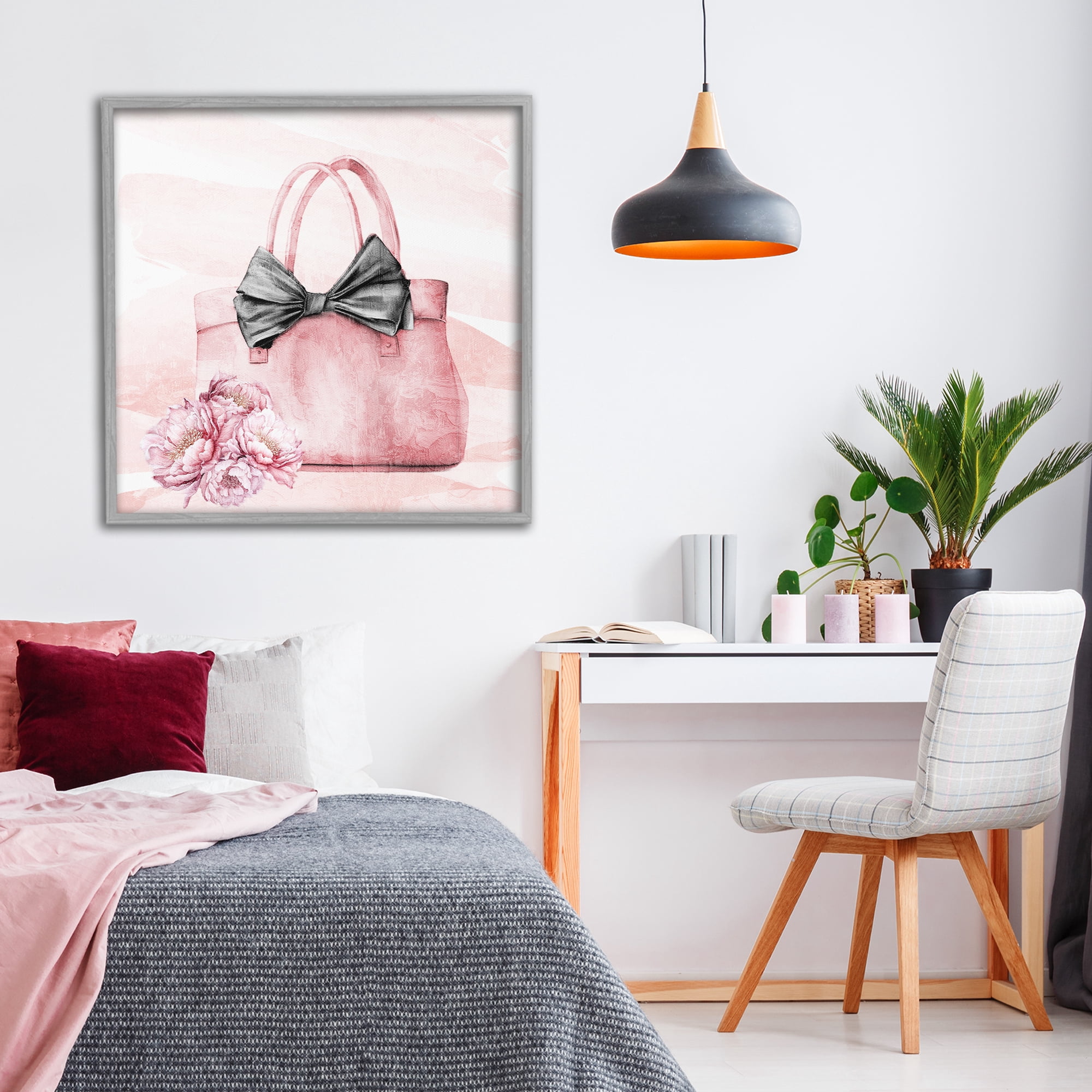 Stupell Industries Blush Glam Time Bag Gray Framed Giclee Art, design by Kim Allen
