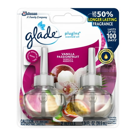 Glade Scented Oil - Glade PlugIns Scented Oil Refill Vanilla Passion Fruit, Essential Oil Infused Wall Plug In, Up to 100 Days of Continuous Fragrance, 1.34 oz, Pack of 2