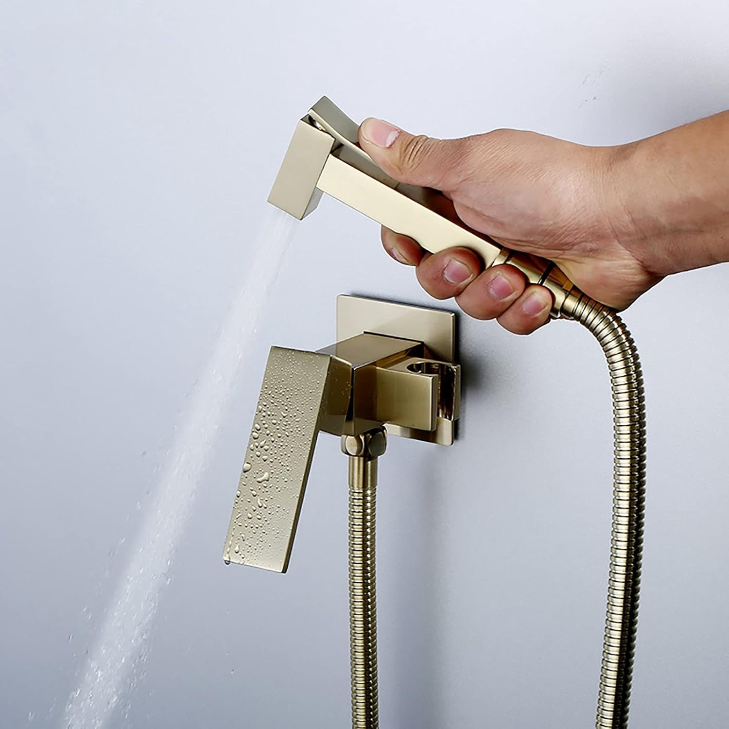 Handheld Bidet Sprayer for Toilet, Brushed Gold Wall Mounted Bathroom Cloth Diaper Sprayer Set with Cold and Hot Water, Brass Toilet Bidet Sprayer Kit for Bathing Pets, Feminine Hygiene