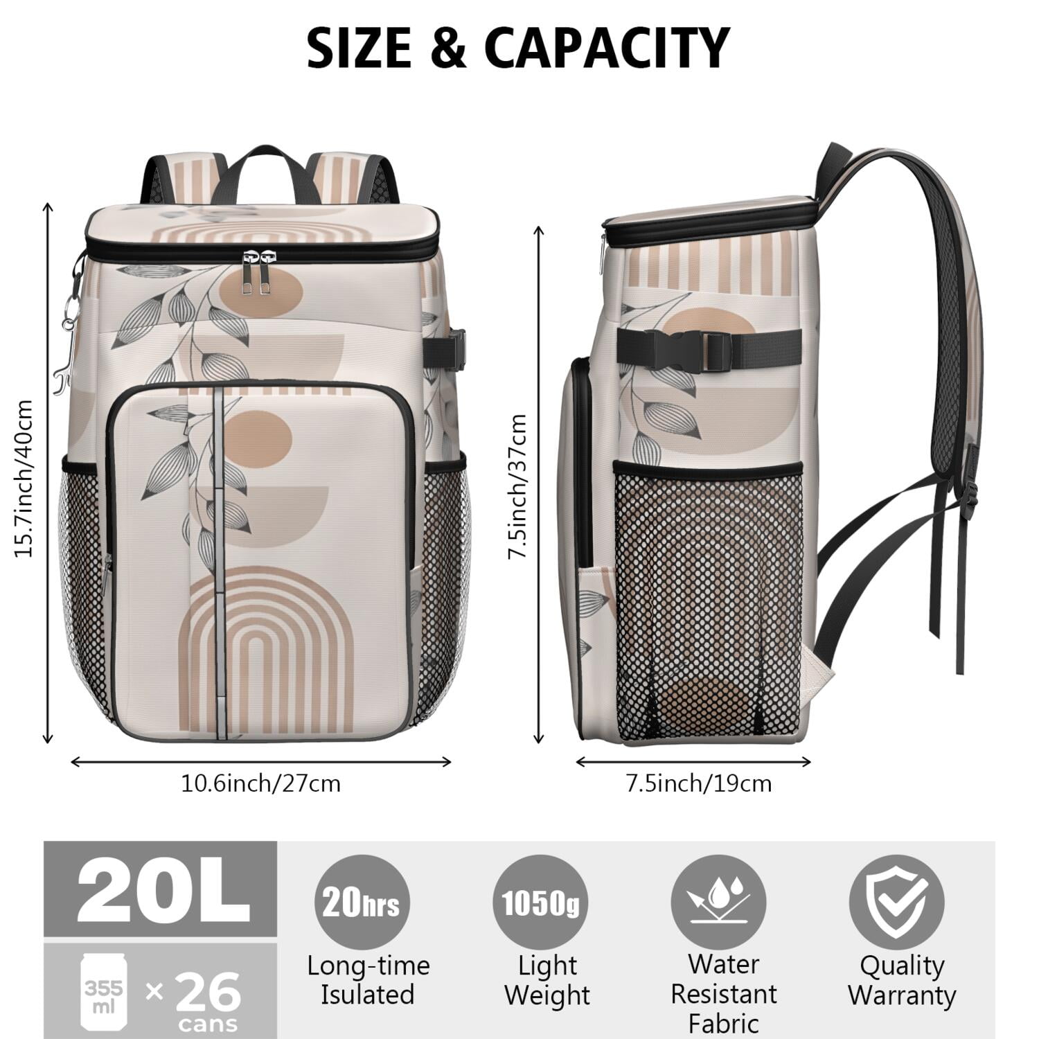 Travel Cooler Bag - Boho Bohemian Art Camping Beer Cooler Backpack with Bottle Opener- Waterproof Insulated Picnic Backpacks - Cooler Bag for Beach