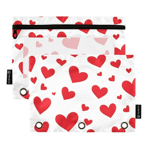 ALAZA 2 Pack Pencil Pouch Red Hearts Pencil Case for 3 Ring Binder Clear Window Pencil Bag Organizers