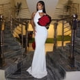 thumbnail image 4 of Women's Stand Collar Ribbons Sleeveless Pleated Irregular Long Dress, Hips Wrapped, Solid Color, 4 of 18