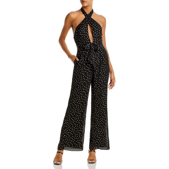 Aqua Womens Metallic Halter Jumpsuit