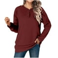 thumbnail image 2 of Sweatshirts for Ladies Round Neck Wine Long Sleeved Solid Color Casual Without Hat Relaxed Fit Tops, 2 of 7